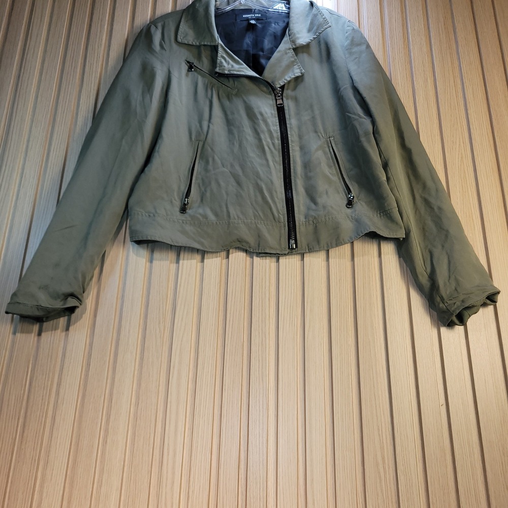 Kenneth Cole New York Womens Moto Jacket Olive Green Full Zip Size Medium M
